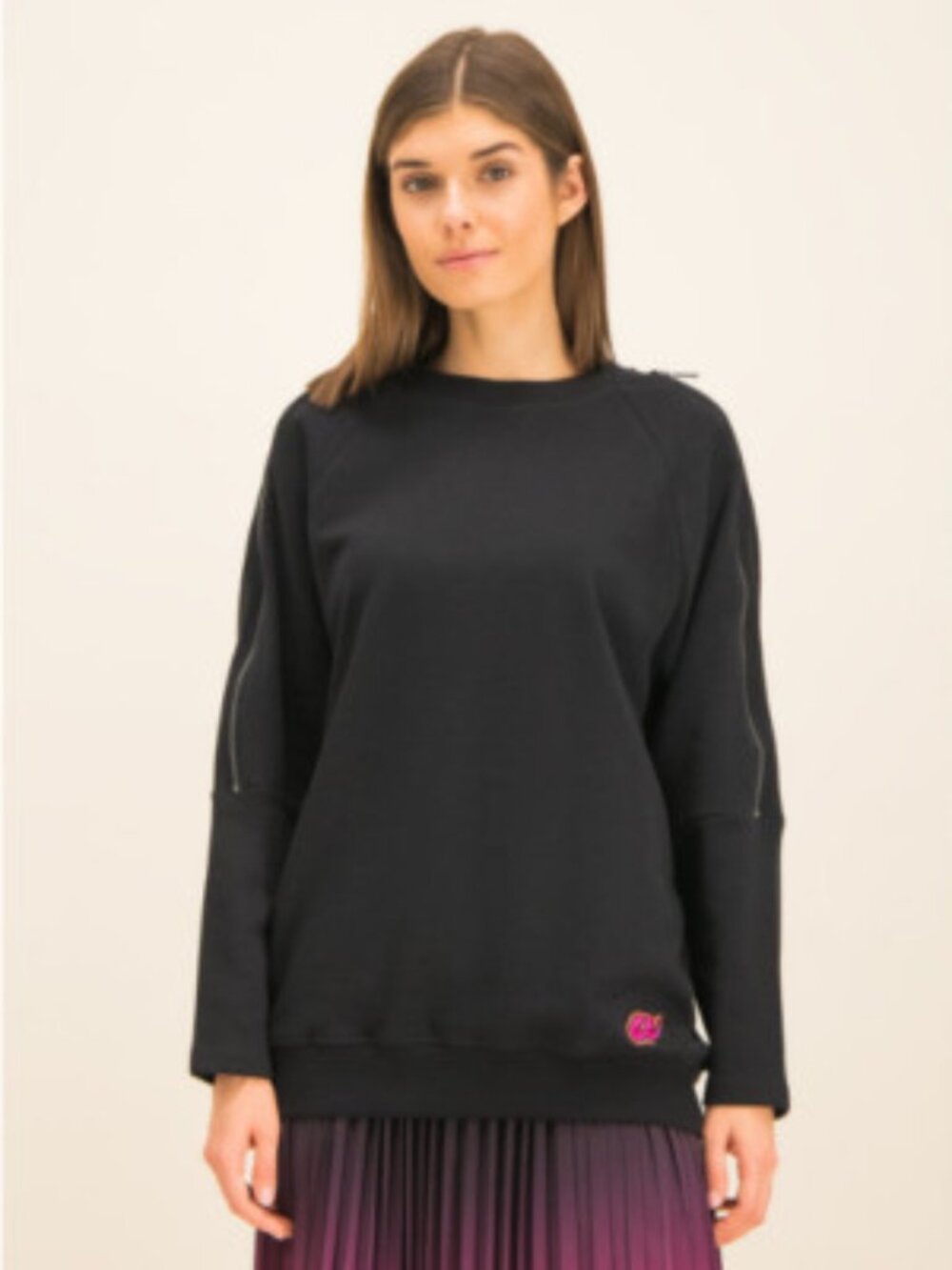 Armani Exchange Zipped Shoulder Crewneck Sweatshirt Black Women's - Size M